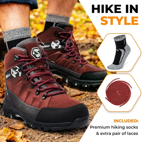Miniatura 4 de Foxelli Botas de senderismo para hombre, botas de senderismo impermeables de gamuza para hombre, transpirables, cómodas y ligeras