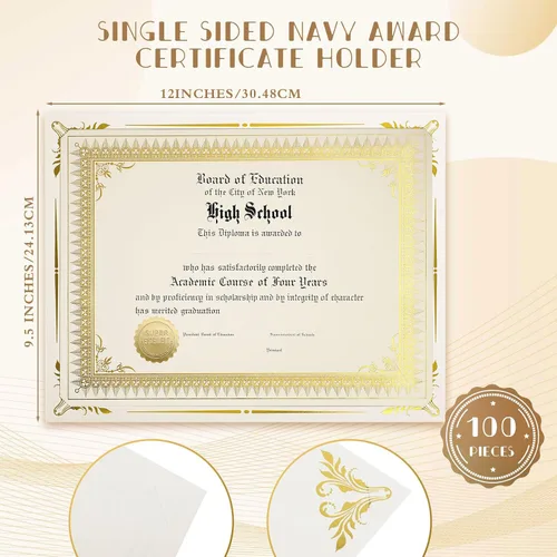 Miniatura 2 de Fainne 100 Sets Kit de Papel para Certificados de Una Cara con Borde de Lámina para Portadas de Certificados de 8.5 X 11, Sellos de Reconocimiento