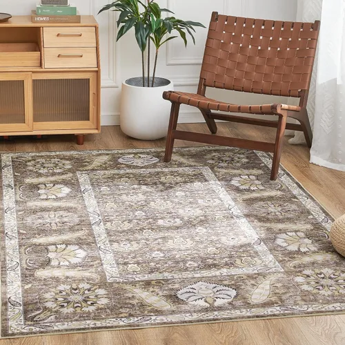 Miniatura 8 de jinchan Alfombra de Área 2x3 pies Lavable con Diseño Floral Vintage para Interiores, Tapetes Antideslizantes para Entrada, Alfombra Suave para Sala