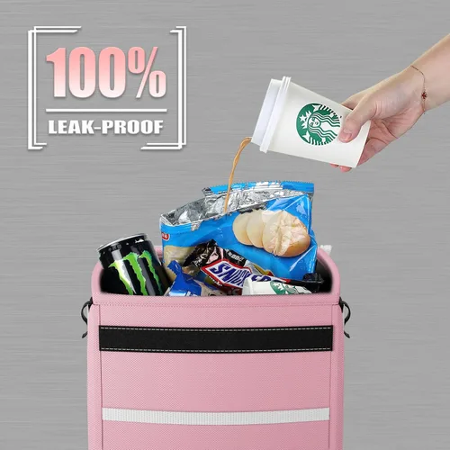 Miniatura 6 de K KNODEL Basurero impermeable para automóvil con tapa, bolsa de basura a prueba de fugas, contenedor colgante para mujeres (rosa, mediano)