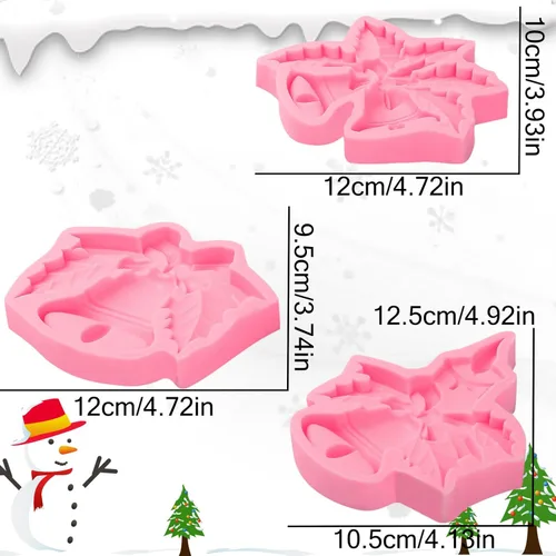 Miniatura 3 de Lujosos moldes grandes para fondant de campanas de Navidad, 3 piezas, hojas de acebo adornadas para decoración de pasteles, molde de silicona, P-115