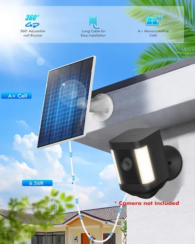 Miniatura 7 de KEPEAK Panel Solar para Cámara Ring al Aire Libre, Cargador Solar Pequeño de 5V con Tipo C o Micro USB, Solo para Batería de Cámara Stick Up Cam