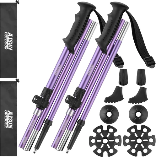 Miniatura 10 de AISUNOURDOOR Bastones de senderismo ajustables y ligeros, bastones de aluminio plegables para viajes, senderismo o caminatas para mujeres y niños