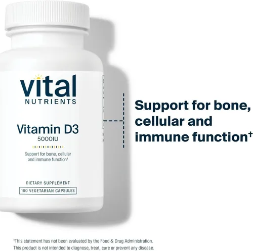 Miniatura 3 de Vital Nutrients Vitamina D 5000 UI - Suplemento de vitamina D3 - Huesos, dientes, músculos* - Función celular e inmune - Absorción de calcio - Sin