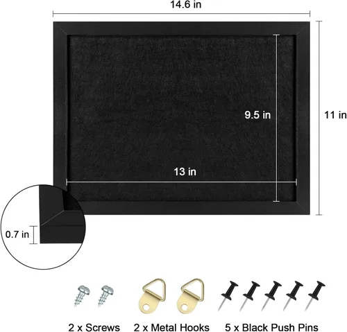 Miniatura 2 de Tablero de anuncios de corcho, marco negro para paredes con fieltro, tablero decorativo para colgar para la oficina en casa, escuela, tablero