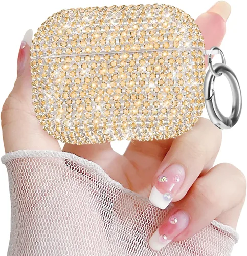 Miniatura 12 de Newseego Funda para AirPods de 1 y 2 generación, funda de lujo con diamantes de imitación brillantes con llavero para mujeres y niñas, anti-pérdida