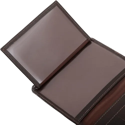 Miniatura 7 de Cartera delgada de piel minimalista con bolsillo frontal con bloqueo RFID tamaño pequeño 620, Café