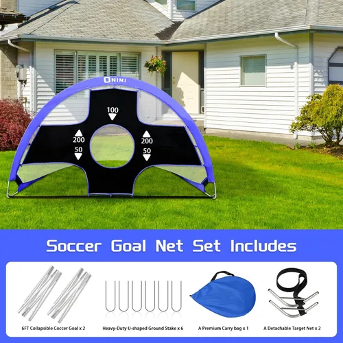 Miniatura 3 de Onini Mejore los porteros de fútbol desplegables de 6 pies, color azul, red de fútbol plegable portátil para entrenamiento con objetivo y bolsa