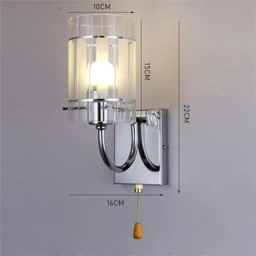 Miniatura 2 de Aplique de pared LED con interruptor de cadena de cristal transparente, cromado, lámpara cilíndrica moderna de mediados de siglo, lámpara cableada