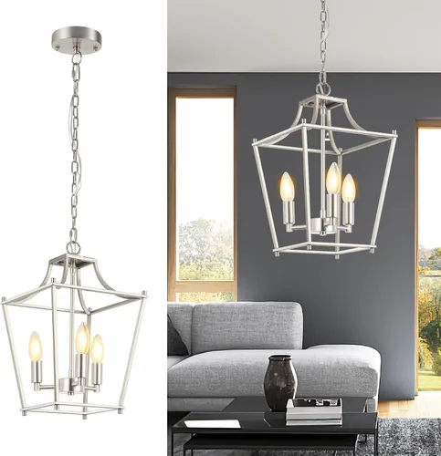 Miniatura 10 de Lámpara colgante de farol, lámparas colgantes negras, 3 luces colgantes de farol negro, 9.4 pulgadas, iluminación colgante ajustable de granja
