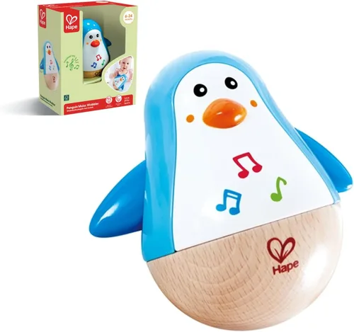 Hape Pingüino Musical Tamborante | Pingüino Melodioso Colorido y Tamborante, Juguete Roly Poly para Niños de 6 Meses+, Multicolor, 5' x 2' (E0331)