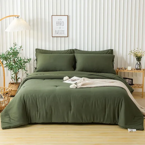COTTEBED Juego de ropa de cama ultrasuave tamaño Queen con edredón y sábanas - Uso para todas las estaciones, 7 piezas en una bolsa, juego de Verde