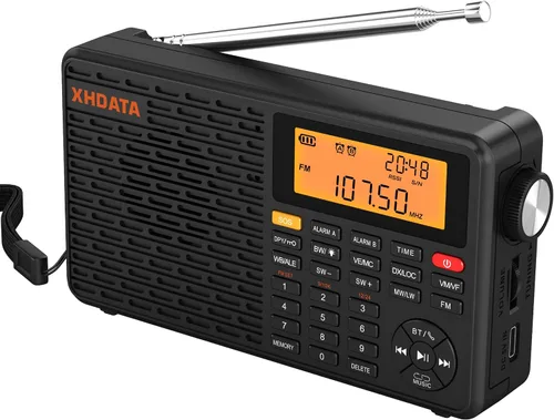 XHDATA D109WB Radio Meteorológica Portátil AM/FM/SW/LW/WB de Onda Corta con Alerta NOAA, Operada por Batería, Excelente Sonido, Altavoz Inalámbrico