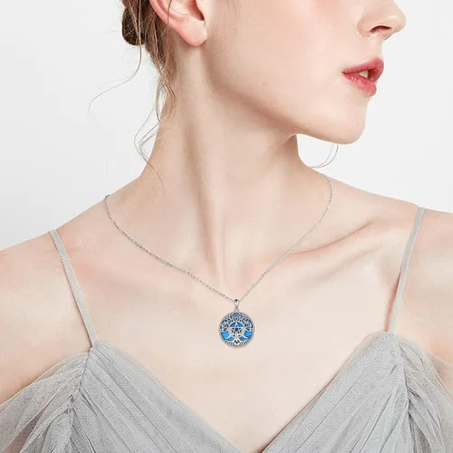 Miniatura 6 de YFN Collar de diosa de triple luna plata de ley pentagrama pentagrama ópalo pagano wiccano magia amuleto de árbol de la vida joyería para mujeres