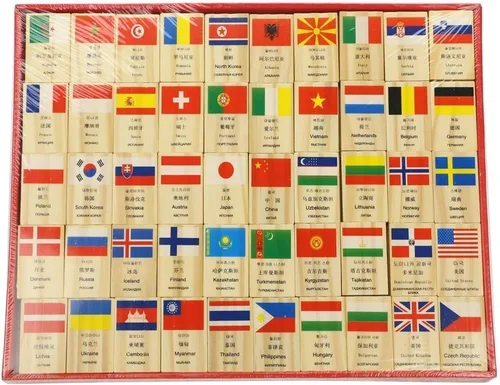 HSOMiD Juguetes educativos de madera para niños Bandera del Mundo Aprendizaje Juguete Educativo (Domino)