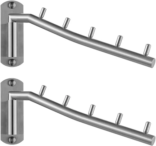 Miniatura 10 de JQK Soporte plegable para colgar ropa, soporte de gancho de brazo oscilante de acero inoxidable, sistema colgante de ropa organizador de cromado