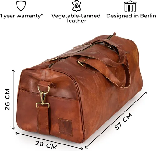 Miniatura 2 de Berliner Bags Bolsa de lona de cuero vintage Oslo para viajes o el gimnasio, bolsa de noche para hombres y mujeres, Coñac, L