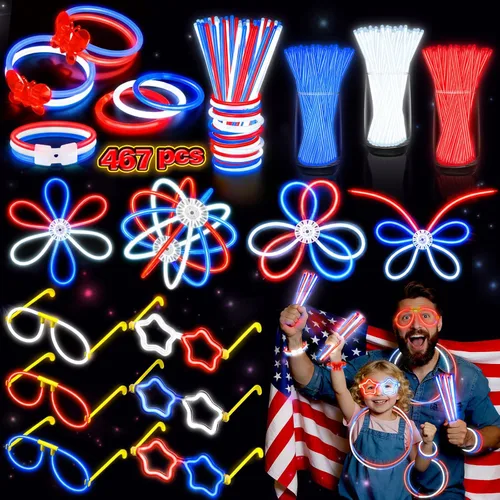 Miniatura 10 de BUDI 467 piezas de palos brillantes para fiestas para niños y adultos, suministros de fiesta que brillan en la oscuridad, accesorios para el 4