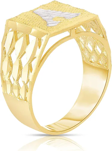 Miniatura 2 de Floreo Anillo inicial de oro amarillo de 10 quilates para hombre, tallas 6 a 11