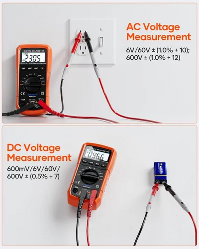 Miniatura 5 de Multímetro digital con auto-rango Crenova MS8233D, instrumento de medición electrónica, detector de voltaje CA, medidor portátil de Amp / Ohm
