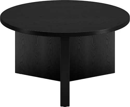 Henn&Hart Mesa de centro redonda de madera con pedestal de 32 pulgadas para sala de estar, sala familiar, oficina o apartamento, grano negro Negro