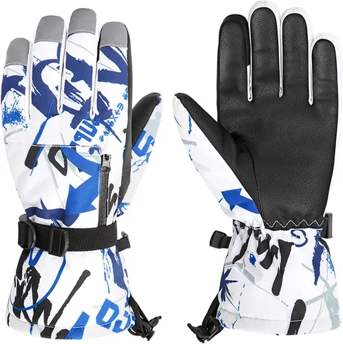 American Trends Guantes de invierno impermeables con bolsillo con cremallera, guantes de esquí para la nieve para niños y niñas, guantes de