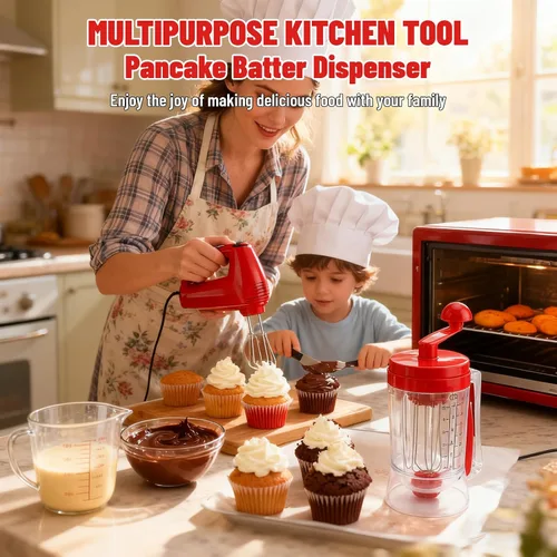 Miniatura 2 de Dispensador de masa para panqueques con mezclador y escala de medición, dispensador de masa de gofres para panqueques, magdalenas, muffins, crepes