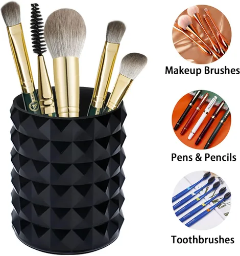 Miniatura 4 de Organizador para brochas de maquillaje acrílico, soporte para lápiz negro, solución de almacenamiento para brochas de cosméticos de cristal, redondo