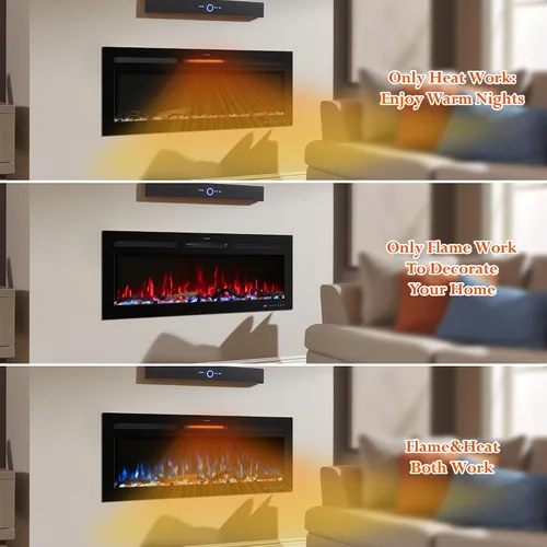 Miniatura 6 de Chimenea eléctrica inteligente WiFi de 33 pulgadas, 13 llamas y lecho de combustible con ciclo automático, calentador de chimenea con control