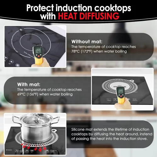 Miniatura 6 de Cook's Aid 2 protectores de silicona para placa de inducción de 7.9 pulgadas (magnético) Protector de estufa de inducción resistente al calor a