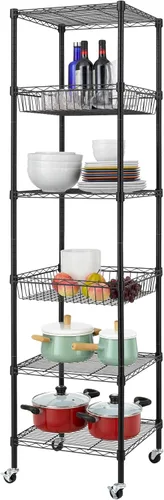 Miniatura 6 de Finnhomy Estantería de alambre resistente de 6 niveles con ruedas de 18 x 18 x 72 pulgadas, 6 estantes, estante de almacenamiento de metal, tubo