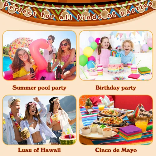 Miniatura 5 de Servilletas de cóctel de 120 piezas para fiestas mexicanas de Hawaii, suministros tropicales de Luau, servilletas de papel de almuerzo de arco iris