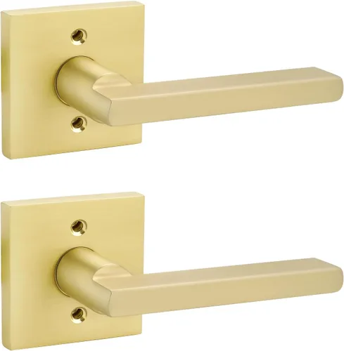 Goldenwarm Manija de puerta simulada de oro cepillado – Palanca interior decorativa sin giro para despensa, puertas francesas y armarios (2 piezas)