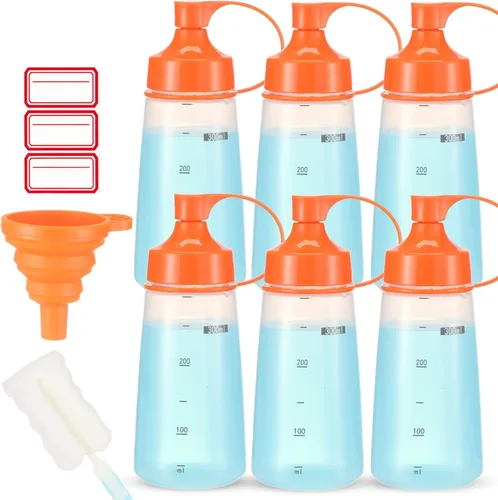 Miniatura 7 de Botellas de plástico para condimentos para salsas de boca ancha, dispensador de botellas para aderezo de ensalada, aceite de cocina, salsa