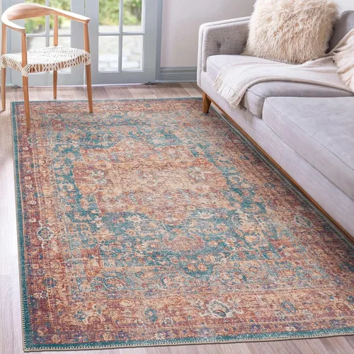 Miniatura 35 de GLN Rugs Traditional Collection - Alfombra de felpilla lavable a máquina, tradicional, antideslizante, alfombra de felpilla de pelo bajo, para sala
