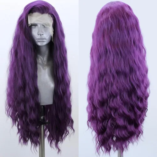 Miniatura 17 de Pelucas de encaje frontal sintéticas largas y rizadas de color gris para mujeres, parte central, línea natural del cabello, pelucas de encaje