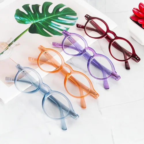 Miniatura 7 de 4 unidades de gafas de lectura pequeñas y redondas, cómodas, con marcos coloridos y elegantes para mujeres