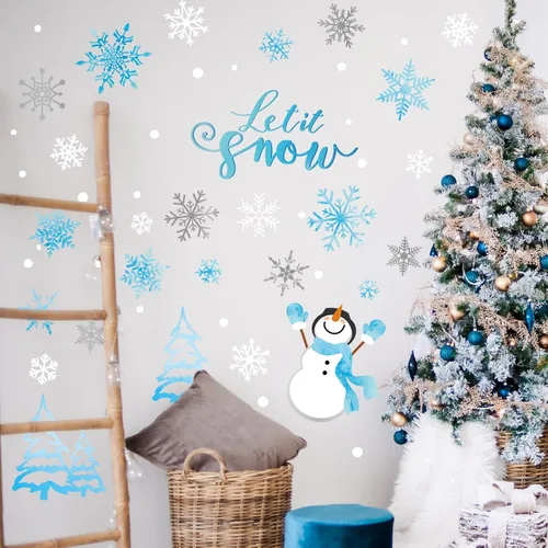 Miniatura 6 de Calcomanías de pared de copo de nieve de invierno, calcomanías de pared para ventana de Navidad, calcomanías de mural para decoración de fiestas