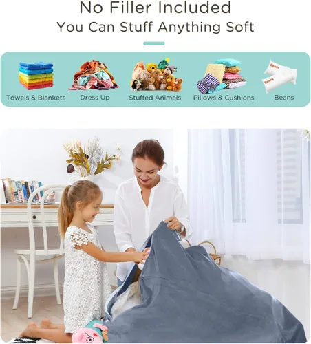 Miniatura 2 de Aubliss Funda para puf de almacenamiento de animales de peluche, 50 x 35 pulgadas, puff de terciopelo extra grande para niños y adultos, con Velvet