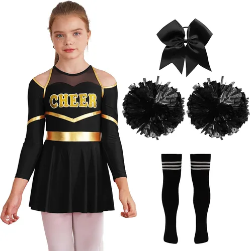 Miniatura 3 de TSSOE Uniforme de animadora para niñas, vestido de leotardo de manga larga, traje de animadora líder