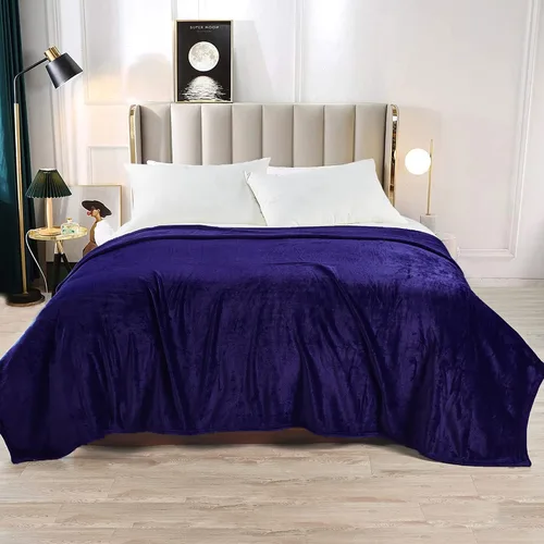 Miniatura 3 de Manta de cama individual de franela de color sólido con bolsa de almacenamiento, portátil, de lujo, suave, ligera, transpirable, para todas las Azul