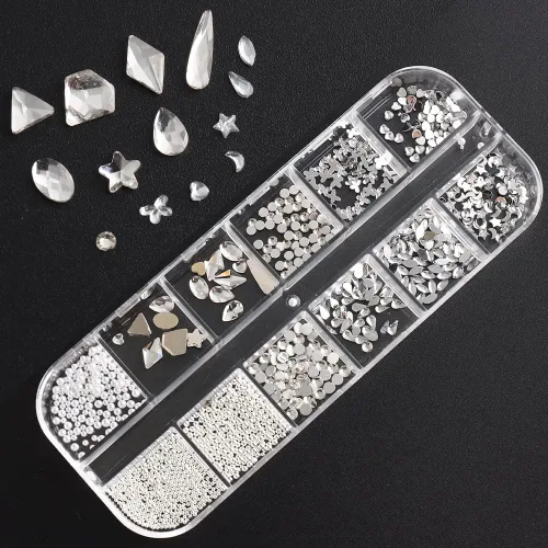 Miniatura 2 de Diamantes de imitación de cristal blanco para uñas, parte trasera plana, gemas de luna, estrella, corazón, perlas para decoración de uñas, múltiples