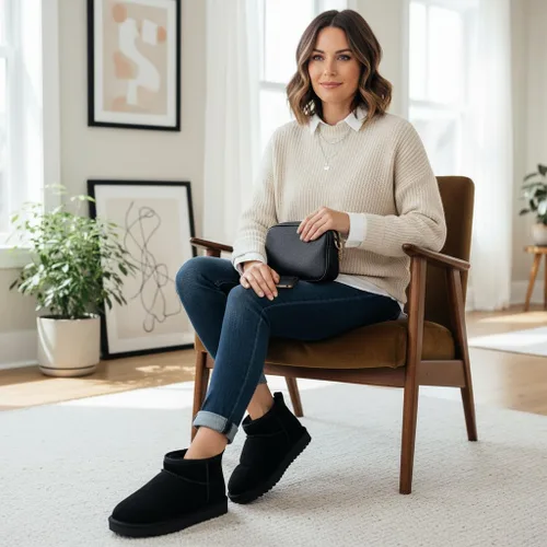 Miniatura 52 de CUSHIONAIRE, Hip 2 - Botas de nieve de gamuza auténtica para mujer, sin cordones, con cómodo forro de piel de oveja sintética + espuma viscoelástica