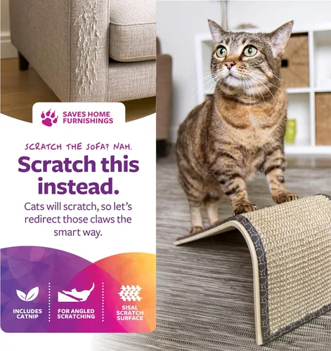 Miniatura 2 de SmartyKat Rascador de gato con rampa de ángulo de sisal, superficie de sisal tejida natural y estructura de madera estable con hierba gatera orgánica