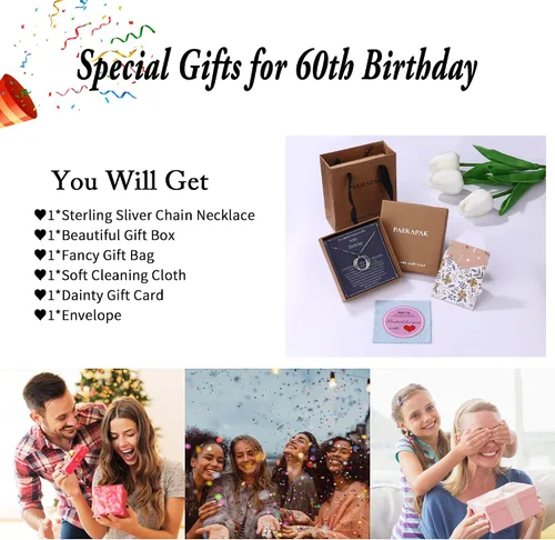 Miniatura 6 de Regalos de cumpleaños para mujer, collar de círculos de cadena de plata de ley para 30, 40, 50, 60, 70, 80, 90, cumpleaños, para mujer de 30, 40