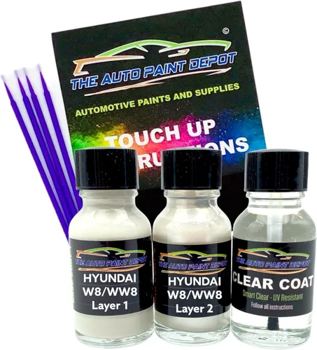 Auto Paint Depot - Pintura de retoque Hyundai Quarter White - Tricoat WW8 - Todos los años, todos los modelos - media onza con capa transparente