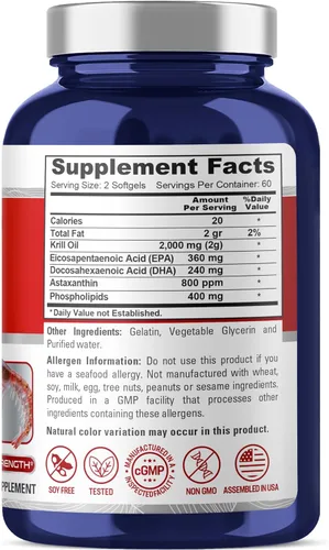 Miniatura 2 de NusaPure Aceite de krill antártico, 2000 mg, 120 cápsulas blandas (sin OMG, sin soja)