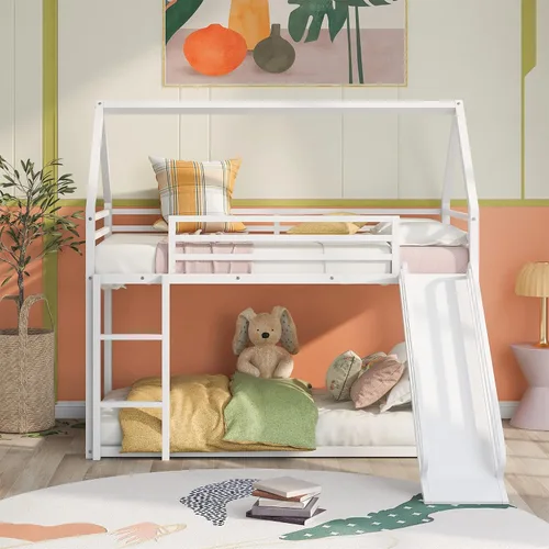 Miniatura 3 de Harper & Bright Designs - Litera metálica individual sobre individual con tobogán, litera con techo y escalera para niños y adolescentes, color negro