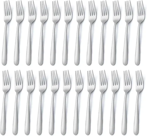 Pleafind 24 tenedores de cena, cubiertos de 7.1 pulgadas, tenedores de cubiertos, tenedores de acero inoxidable, tenedores pulidos con espejo, juego