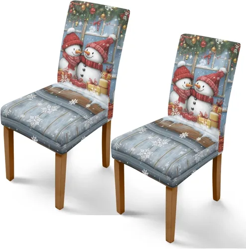 Miniatura 57 de Rnyleeg Fundas de silla de Navidad para sala de estar, diseño de muñeco de nieve azul, estampado de pájaros, fundas para sillas de comedor, 1